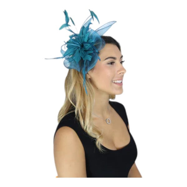 Flower Feather Fascinator Headband & Hair Clip Wedding Party Ladies Day Races Royal Ascot