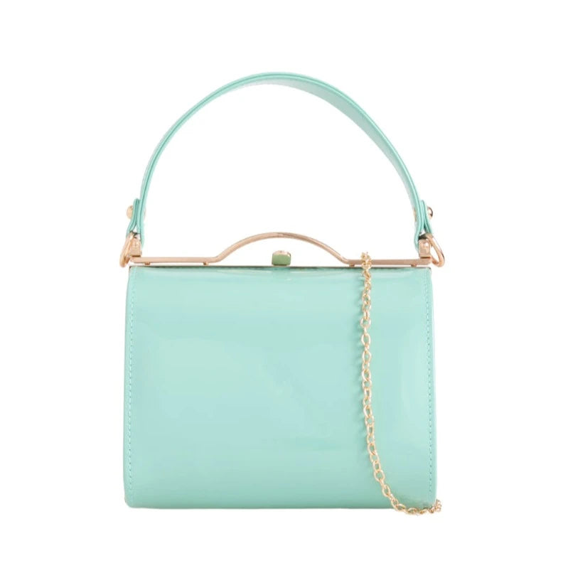 Patent Vintage Box Handbag Clutch Bag Top Handle Evening Bag For Women