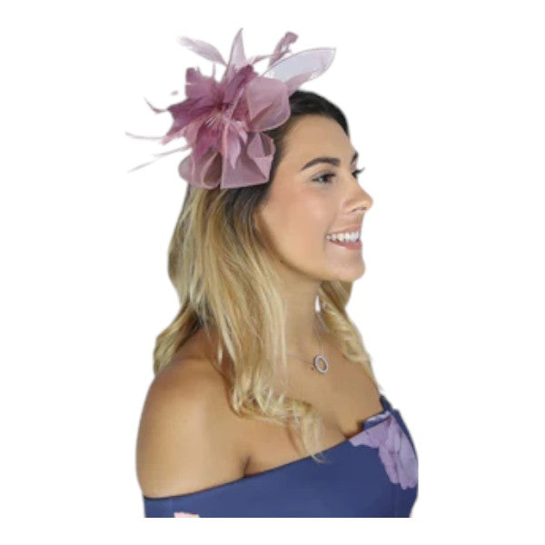 Flower Feather Fascinator Headband & Hair Clip Wedding Party Ladies Day Races Royal Ascot