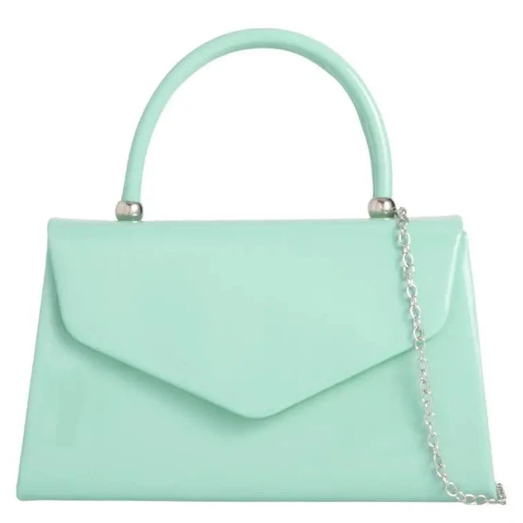 Women's Patent Clutch Bag Top Handle Evening Wedding Party Box Handbag UK  - MINT