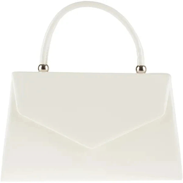 Women's Patent Clutch Bag Top Handle Evening Wedding Party Box Handbag UK  - WHITE