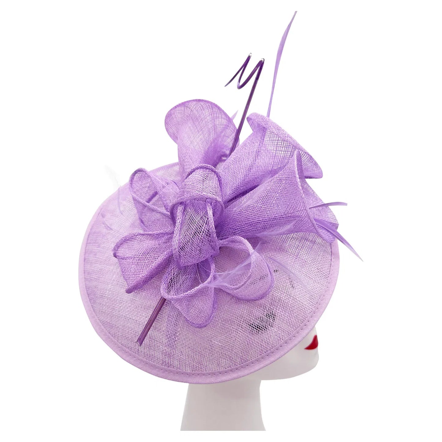 Sinamay Round Fascinator Headband Clip with feathers & Flower Detailing Wedding Hatinator