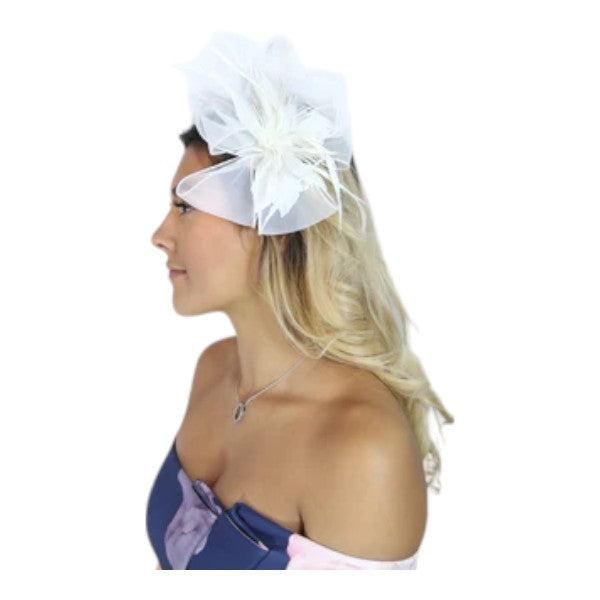 Flower Feather Fascinator Headband & Hair Clip Wedding Party Ladies Day Races Royal Ascot