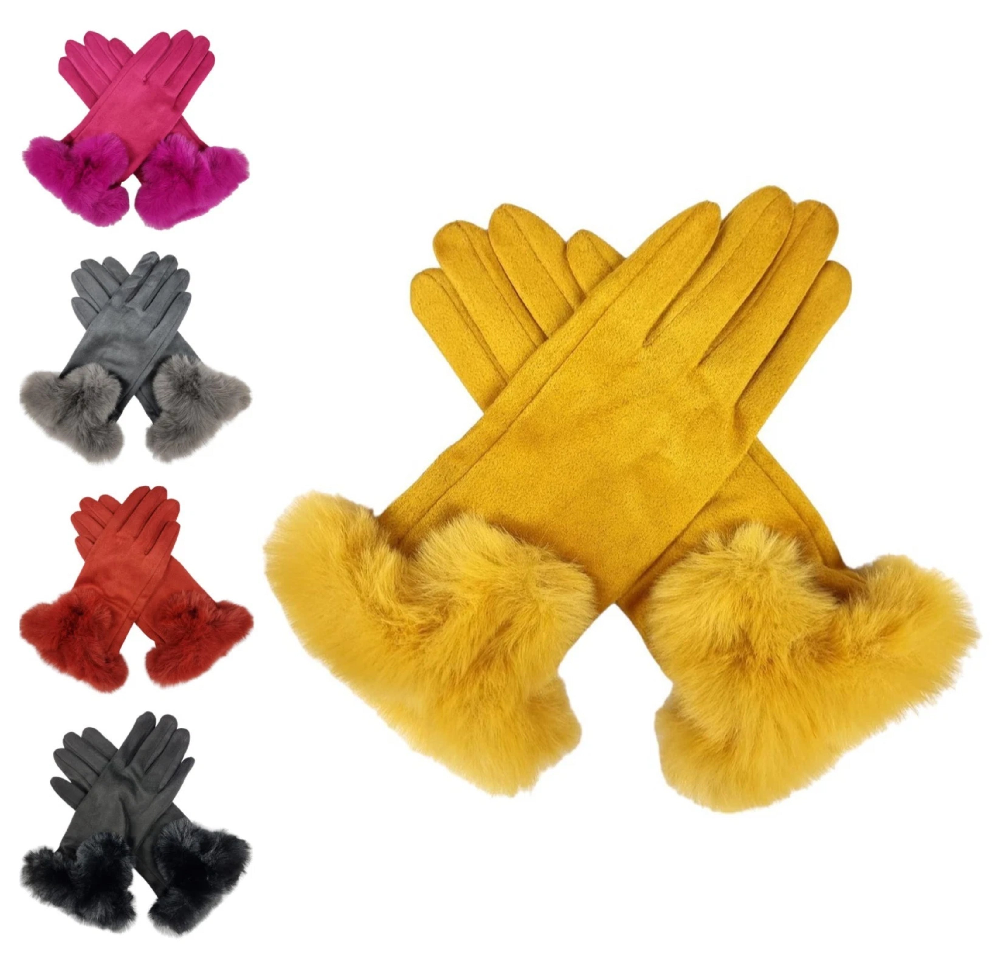 Women's Warm Winter Gloves Ladies Suede Faux Fur Gloves Fleece Soft Lined Thermal Gloves