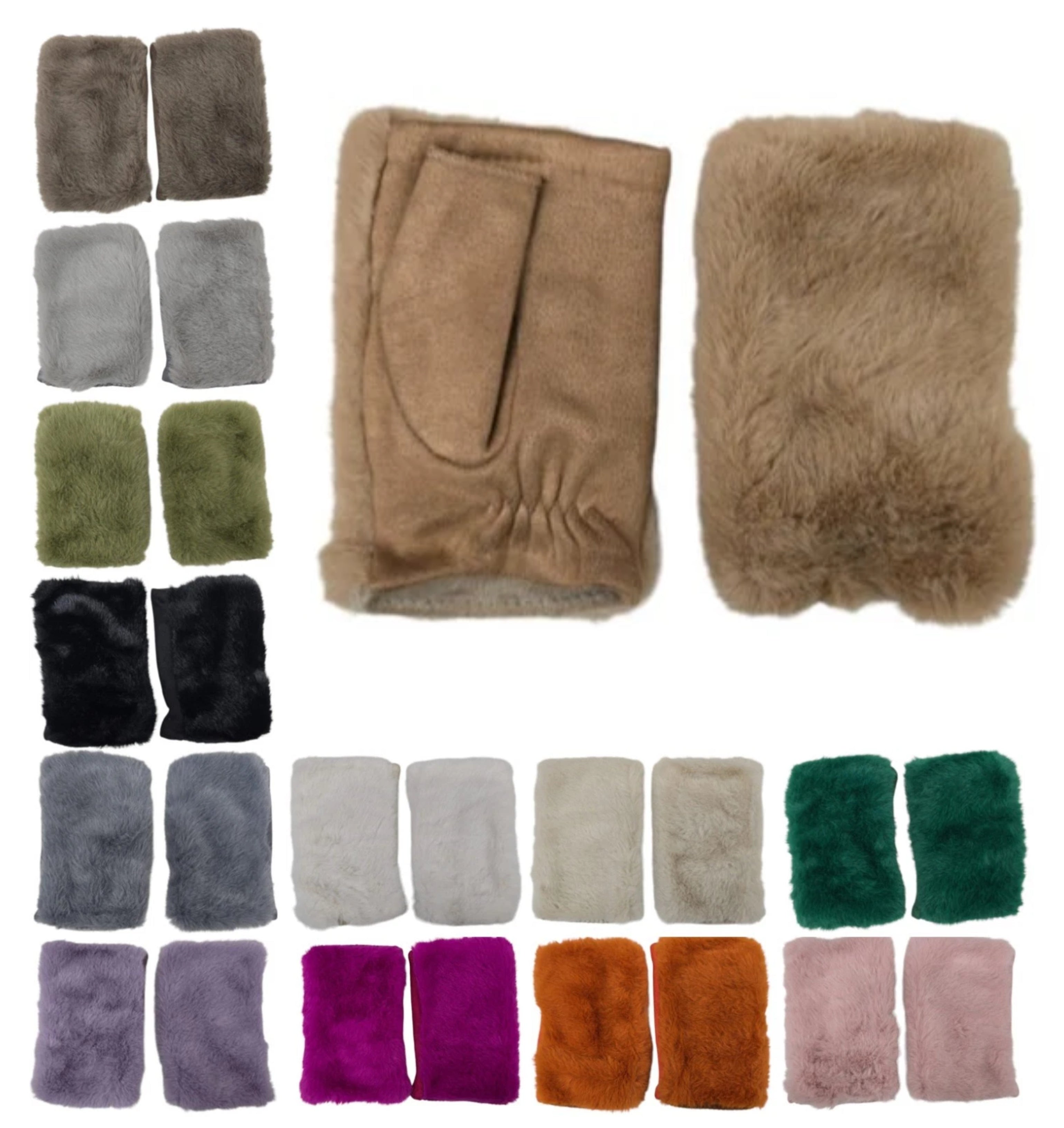 Women's Winter Fingerless Faux Suede Fur Gloves Mittens Soft Warm Fleece Lined UK