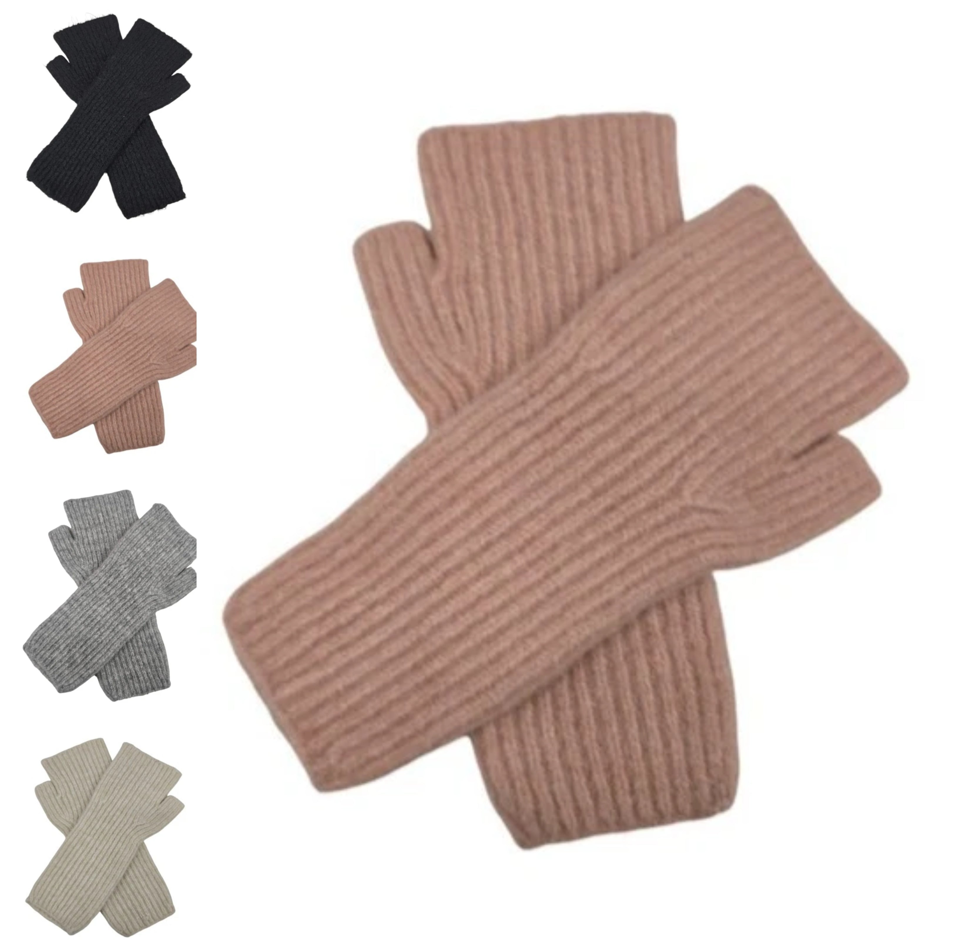 Women Soft Knitted Fingerless Gloves Cashmere Blend Winter Warm Long Wrist Glove
