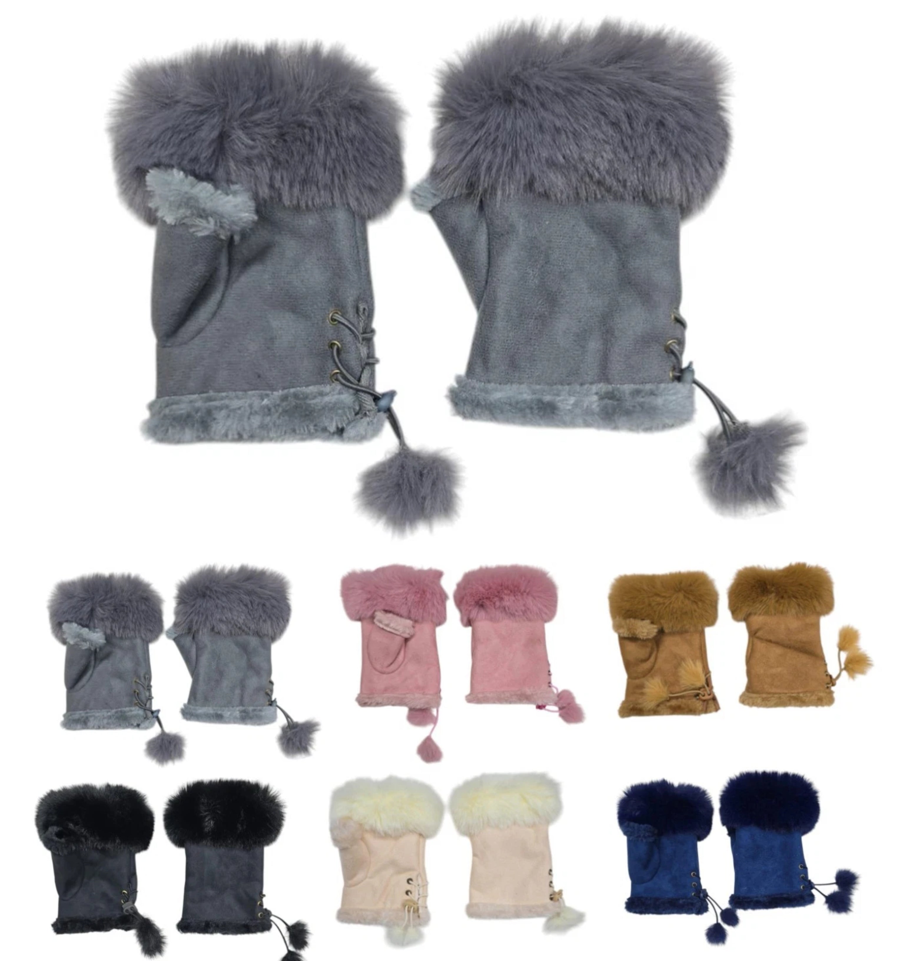 Women Ladies Winter Fur Fingerless Gloves Mittens Soft Warm Fleece Lined UK