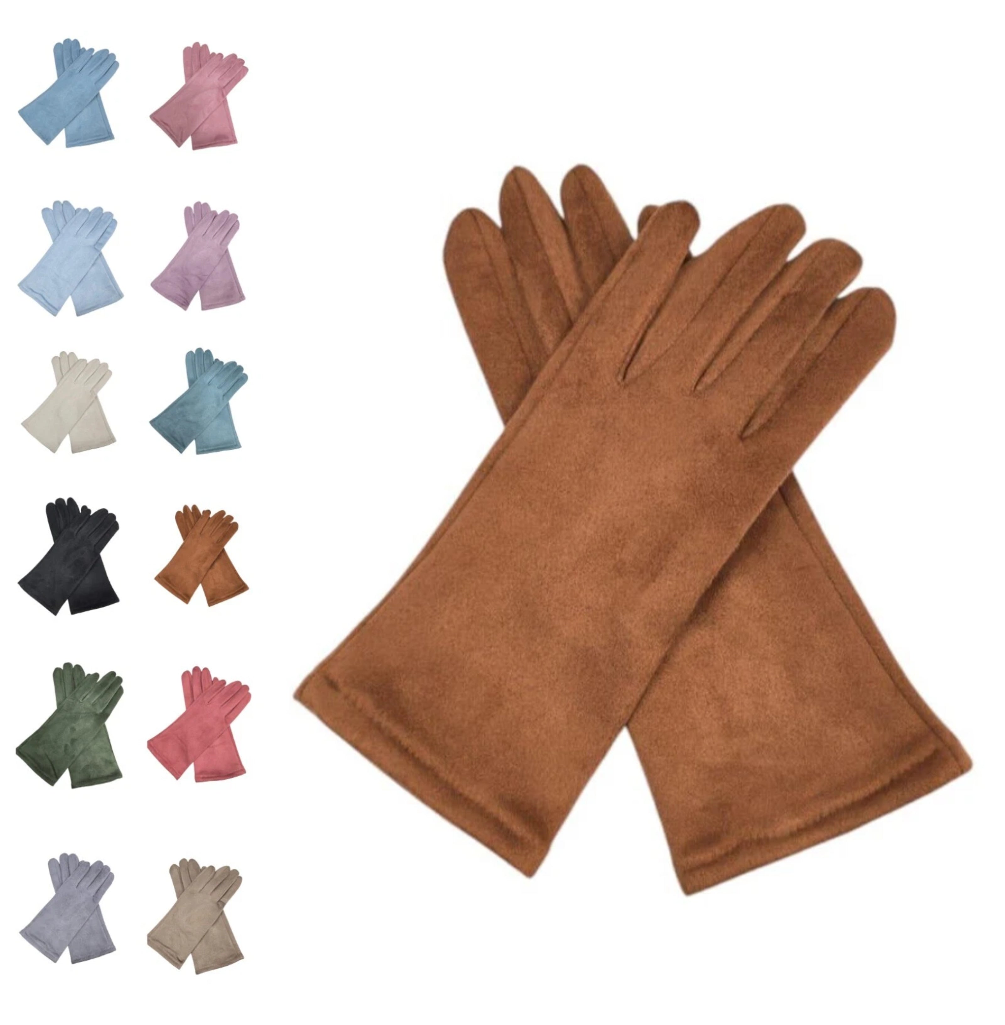 Women Plain Gloves Solid Colour Soft Cozy Warm Faux Suede Gloves  Fleece Touch Screen Gloves