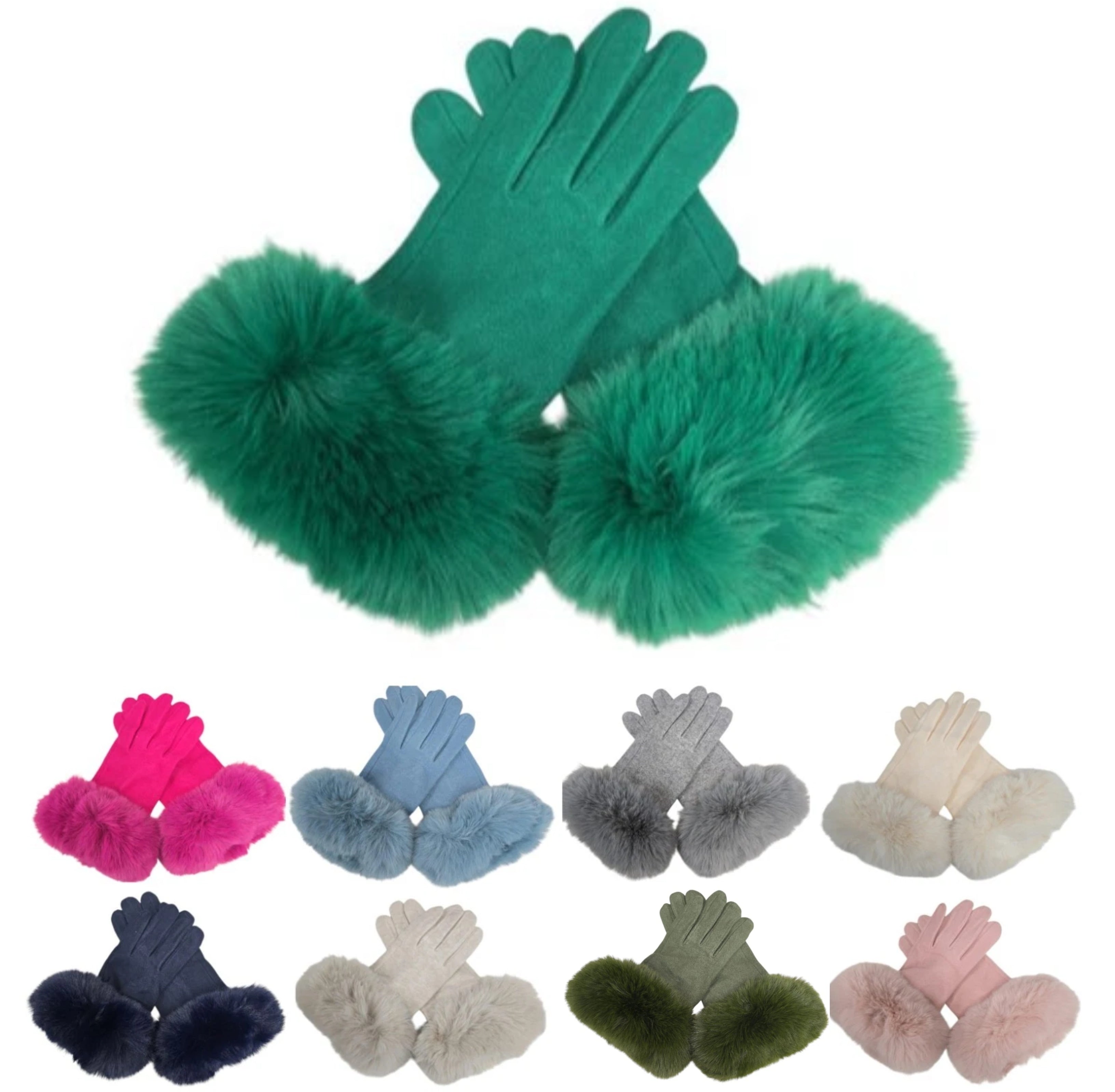 Women Winter Gloves Cashmere Blend Soft Warm Faux Fur Cuffs Ladies Fashion Glove