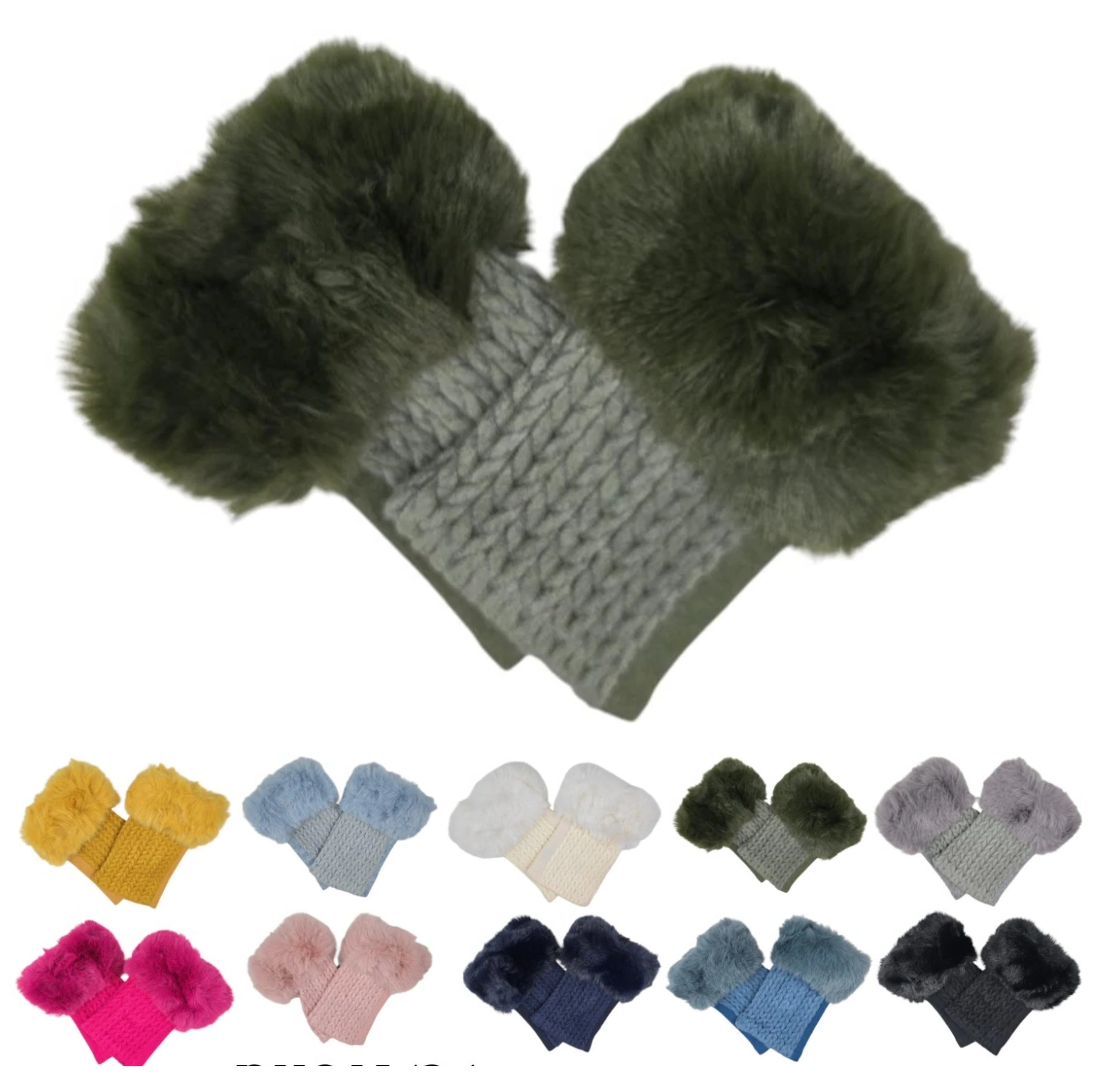 Women's Ladies Winter Fingerless Gloves Suede Fur Mittens Soft Warm Fleece Lined