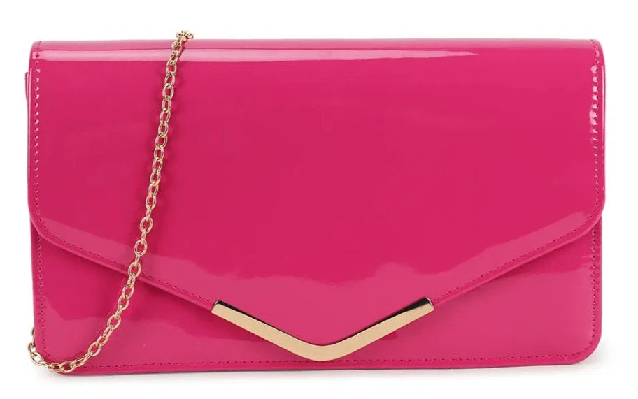 Women's Glossy Patent Leather Envelope Clutch Bag Evening Wedding Party Handbag