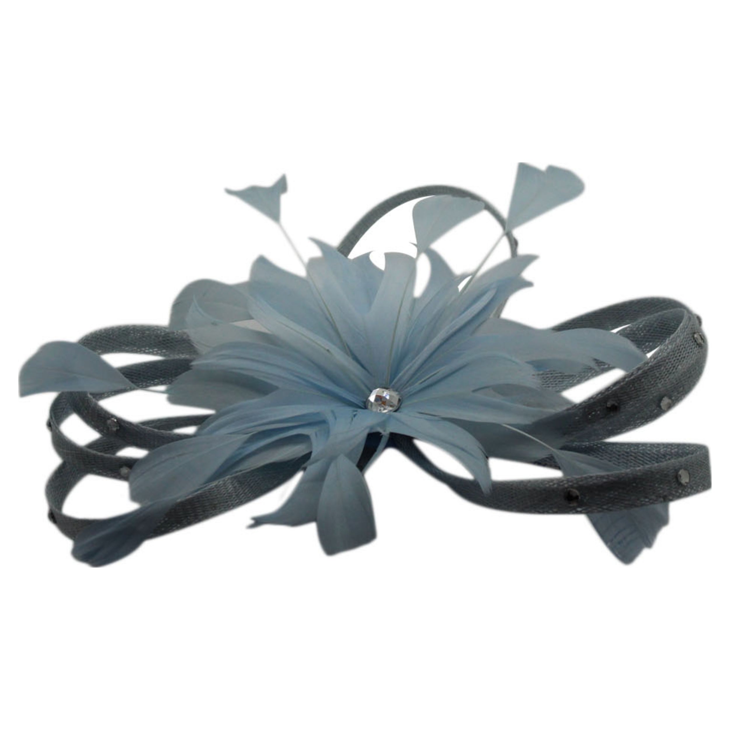 Diamante Swirls Sinamay Studded Curled Flower Fascinator Headband & Clip Ascot Parties