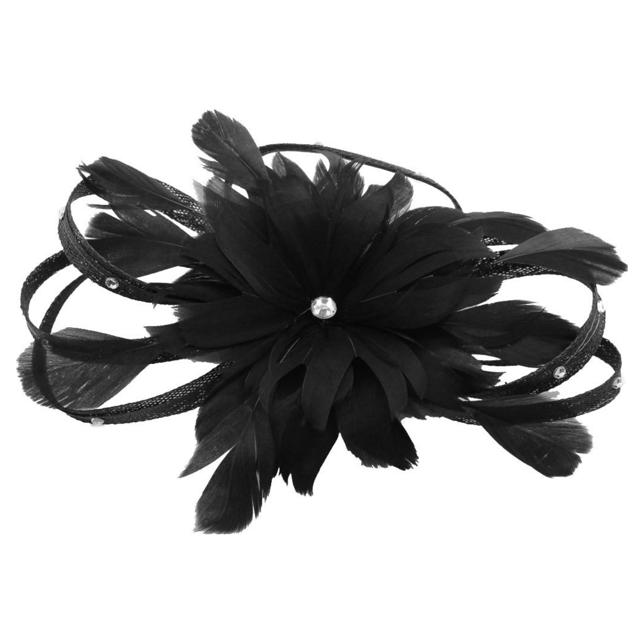 Diamante Swirls Sinamay Studded Curled Flower Fascinator Headband & Clip Ascot Parties