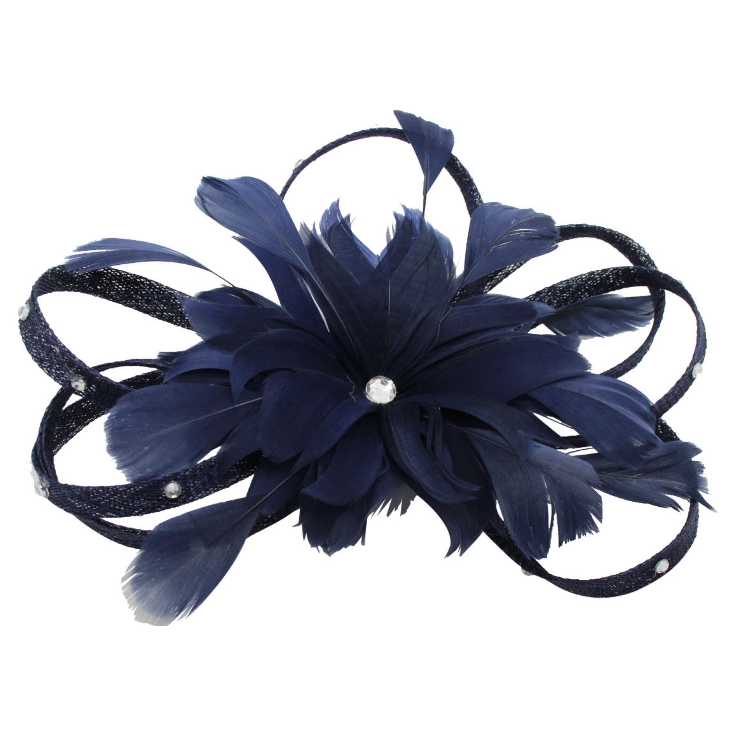 Diamante Swirls Sinamay Studded Curled Flower Fascinator Headband & Clip Ascot Parties
