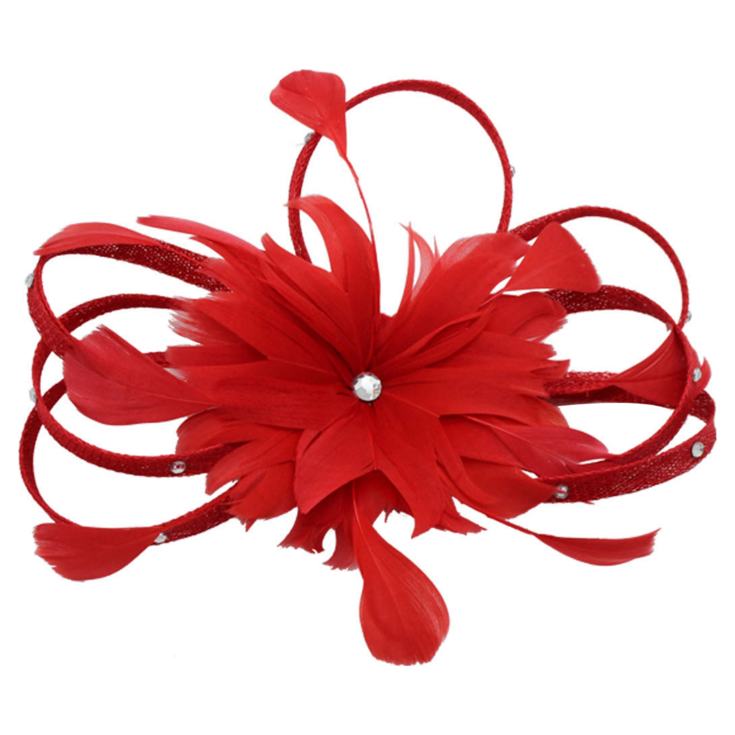 Diamante Swirls Sinamay Studded Curled Flower Fascinator Headband & Clip Ascot Parties