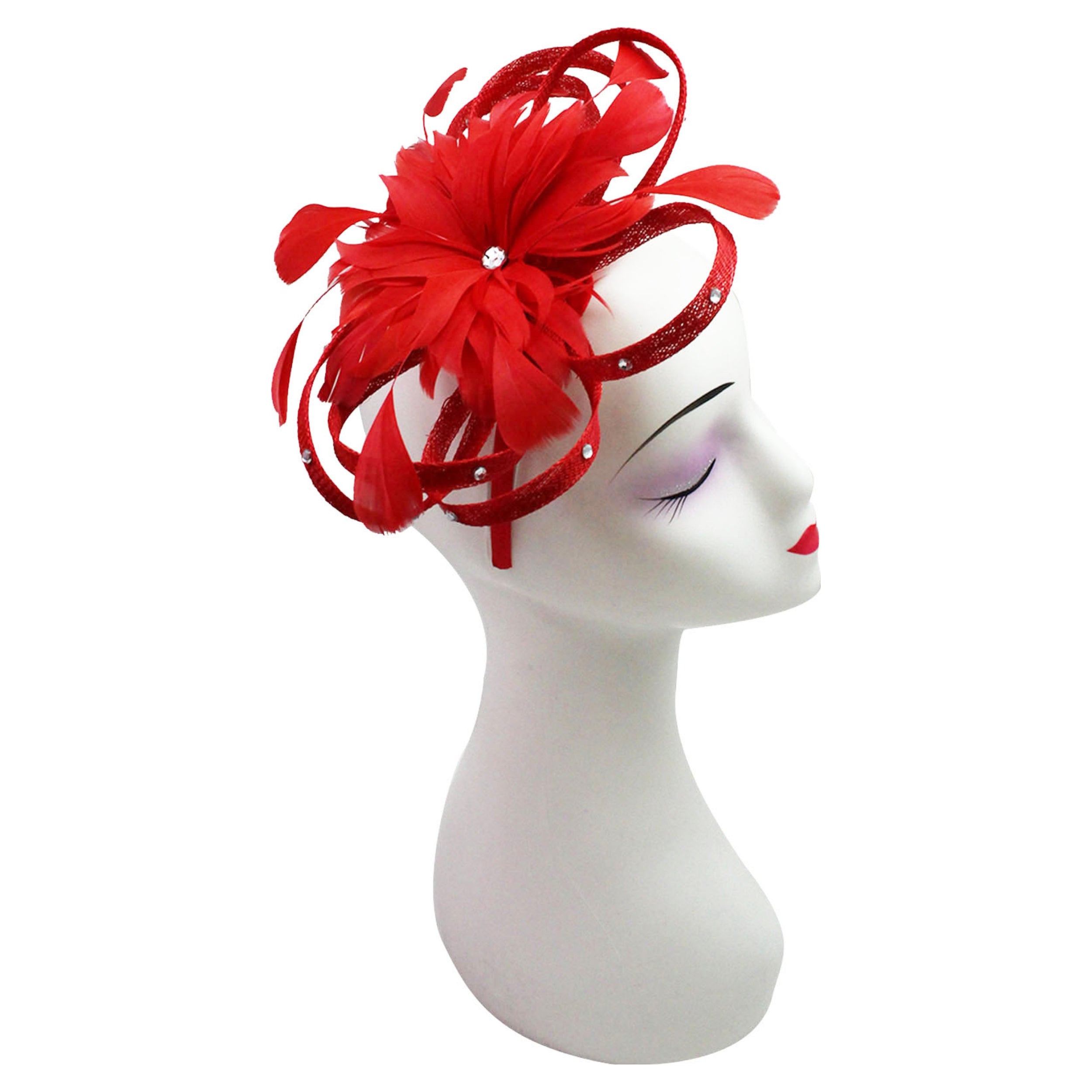 Diamante Swirls Sinamay Studded Curled Flower Fascinator Headband & Clip Ascot Parties