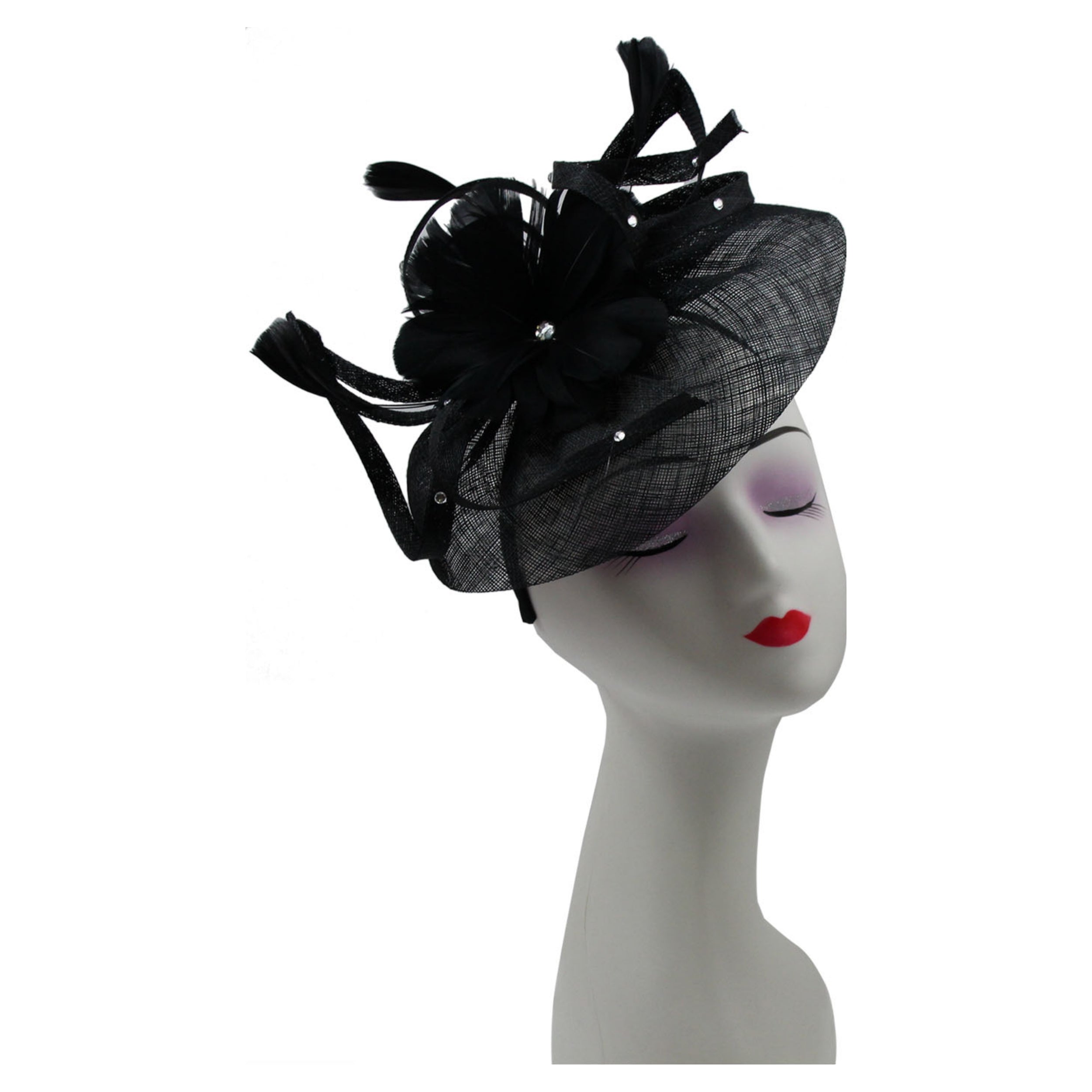 Large Fascinator with Sinamay Disc & Curled Feather