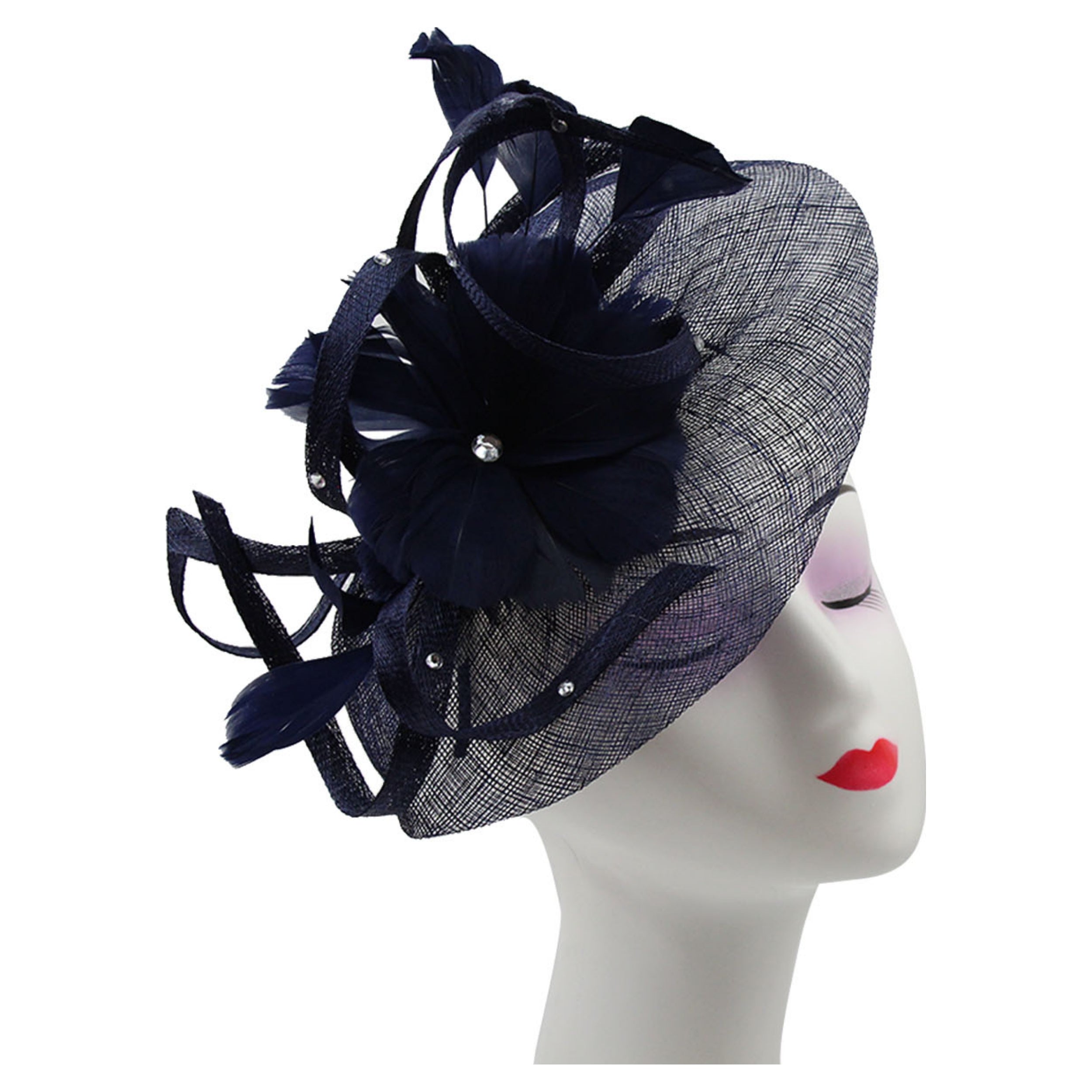 Large Fascinator with Sinamay Disc & Curled Feather
