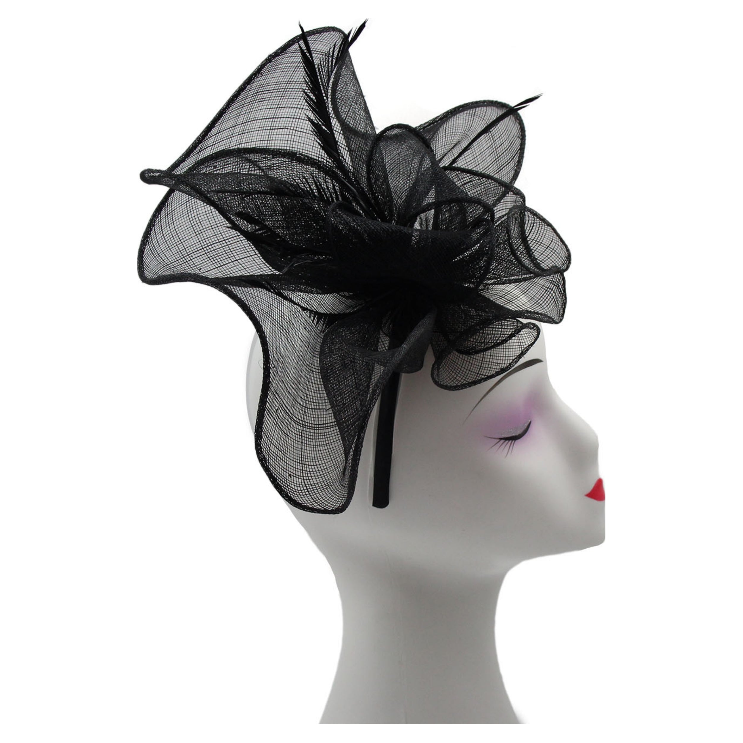 Large Ruffles Trimmed Edge Sinamay Fascinator Headband Wedding Proms Parties