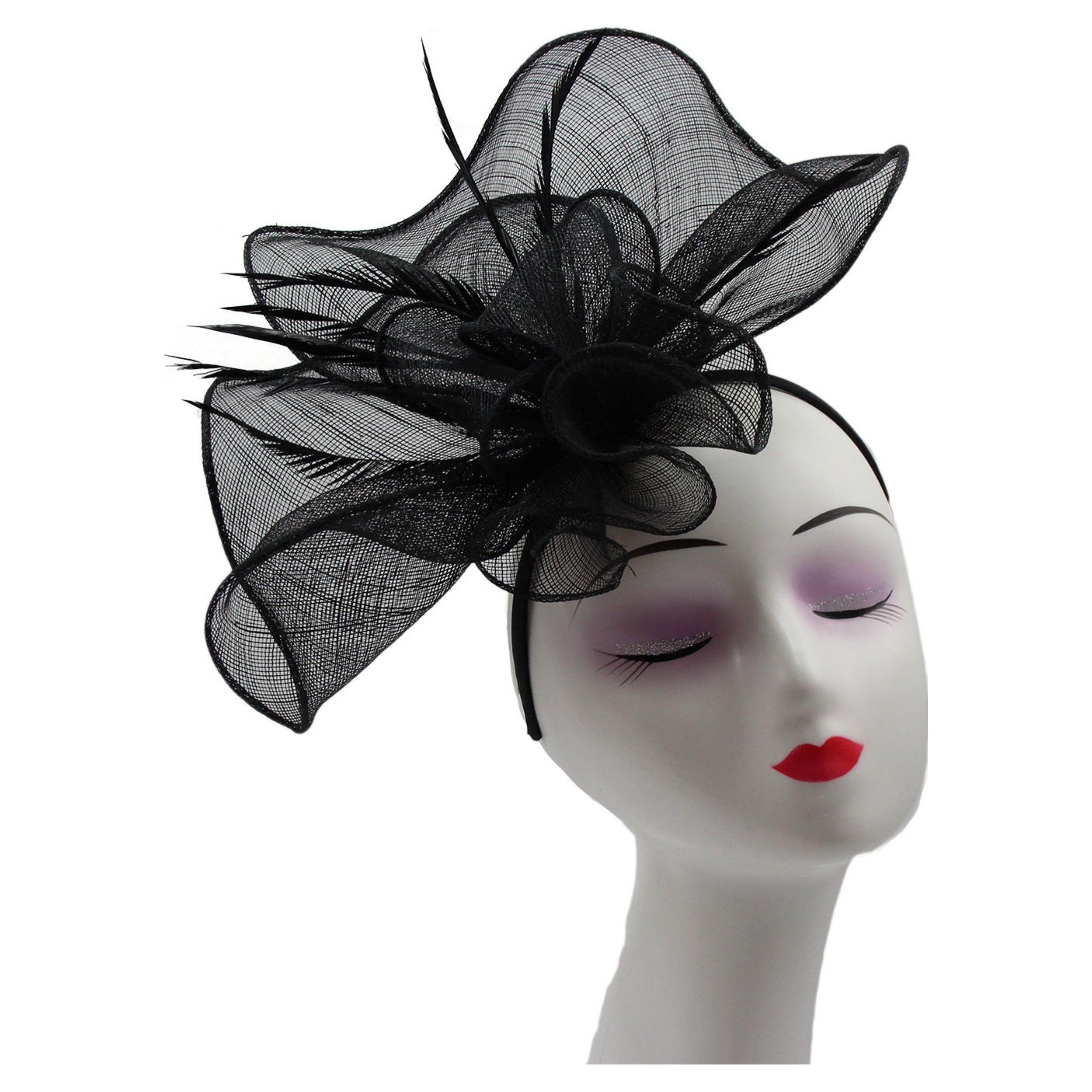 Large Ruffles Trimmed Edge Sinamay Fascinator Headband Wedding Proms Parties