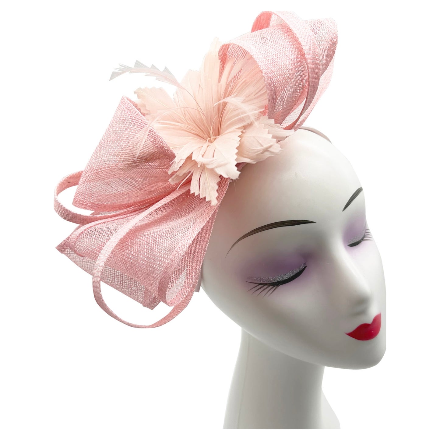 Sinamay Curled Flower Looped Bow Fascinator Headband & Clip Wedding Races Ascot