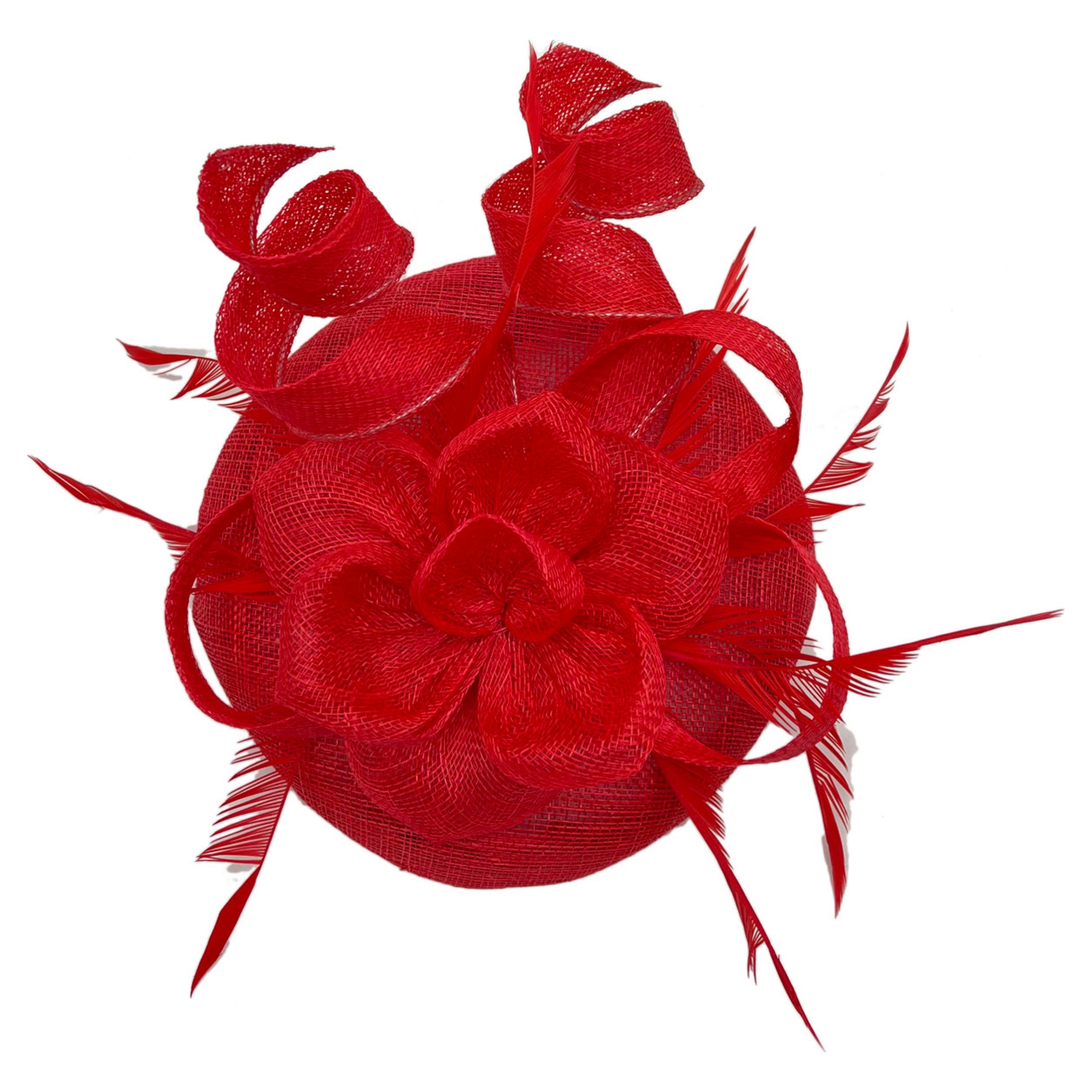 Women Round Base Sinamay Floral Fascinator Headband and Clip with Curled Straps