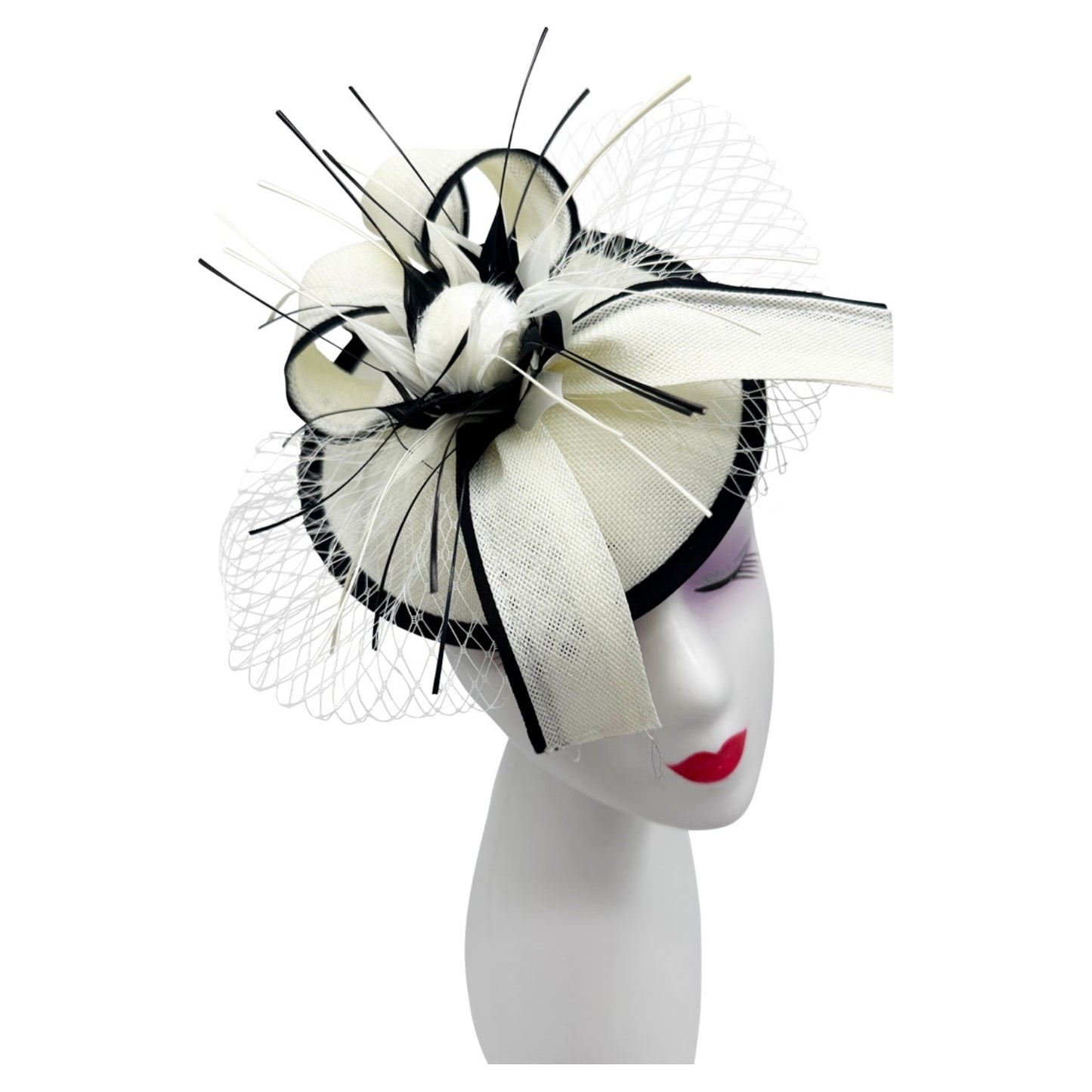 Flower Fascinator Headband Clip Wedding Hatinator with Veil and Arrowed Feathers