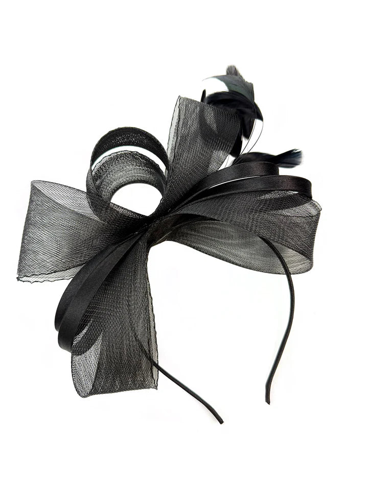 Women's Satin Looped Bow Shaped Feather Fascinator Headband Alice Band Ladies Day Weddings Races Prom Royal Ascot