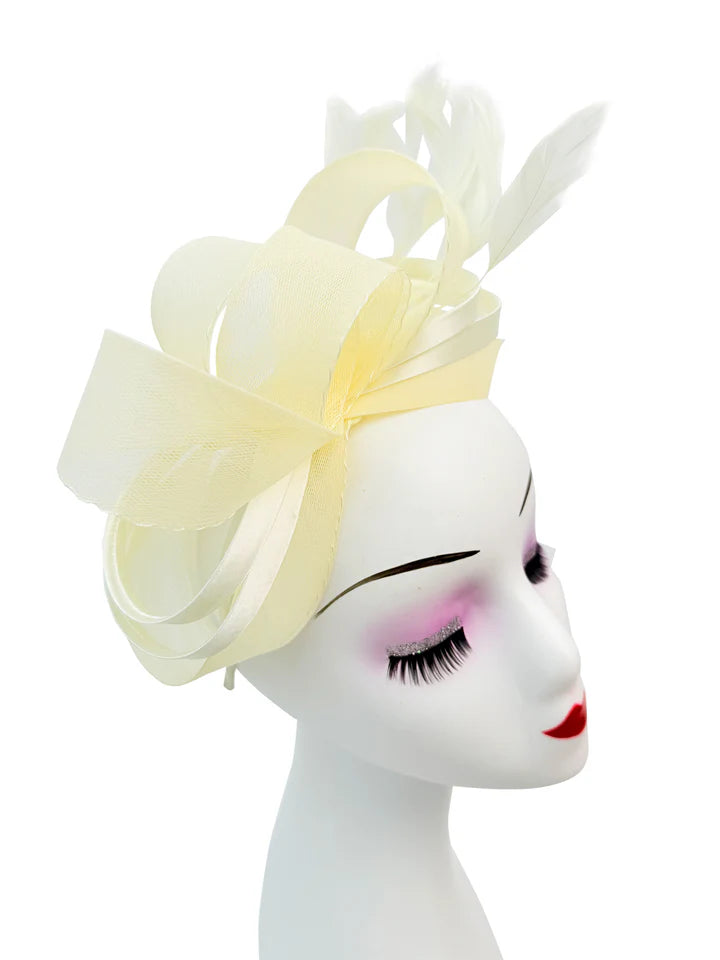 Women's Satin Looped Bow Shaped Feather Fascinator Headband Alice Band Ladies Day Weddings Races Prom Royal Ascot