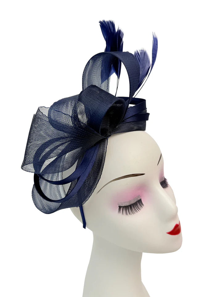Women's Satin Looped Bow Shaped Feather Fascinator Headband Alice Band Ladies Day Weddings Races Prom Royal Ascot