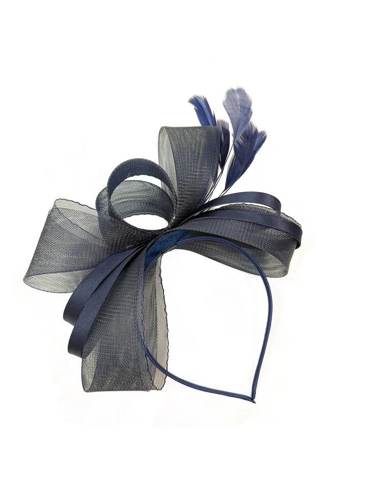 Women's Satin Looped Bow Shaped Feather Fascinator Headband Alice Band Ladies Day Weddings Races Prom Royal Ascot