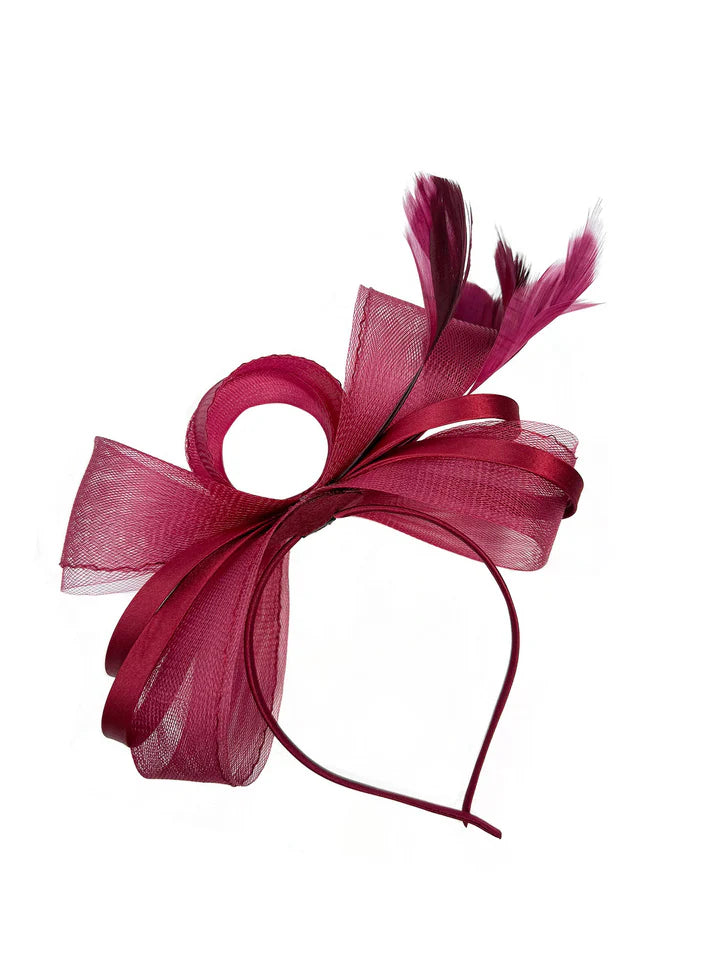 Women's Satin Looped Bow Shaped Feather Fascinator Headband Alice Band Ladies Day Weddings Races Prom Royal Ascot
