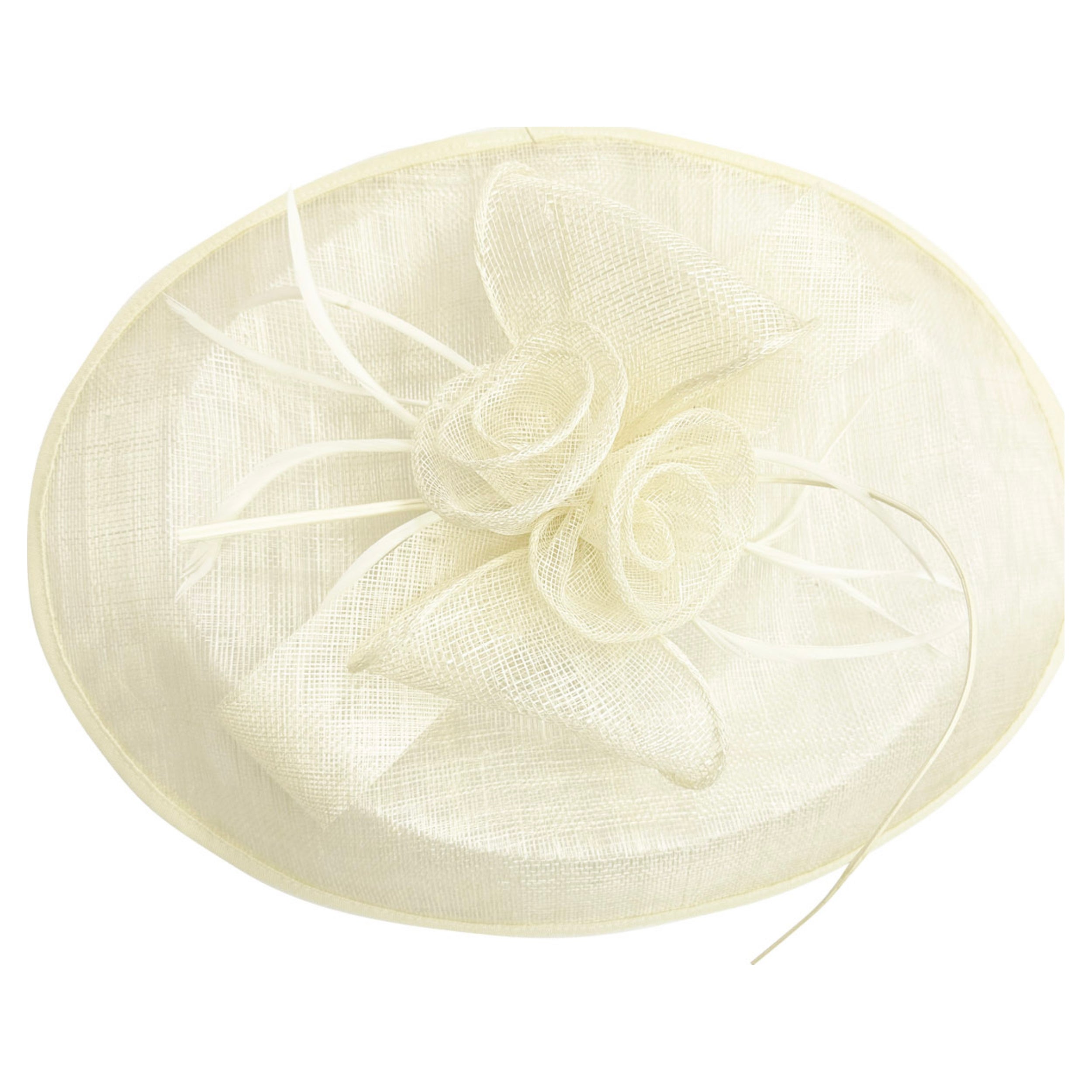 Large Sinamay Hatinator with Flowers & Popping Feather Headband Clip Wedding Royal Ascot Race