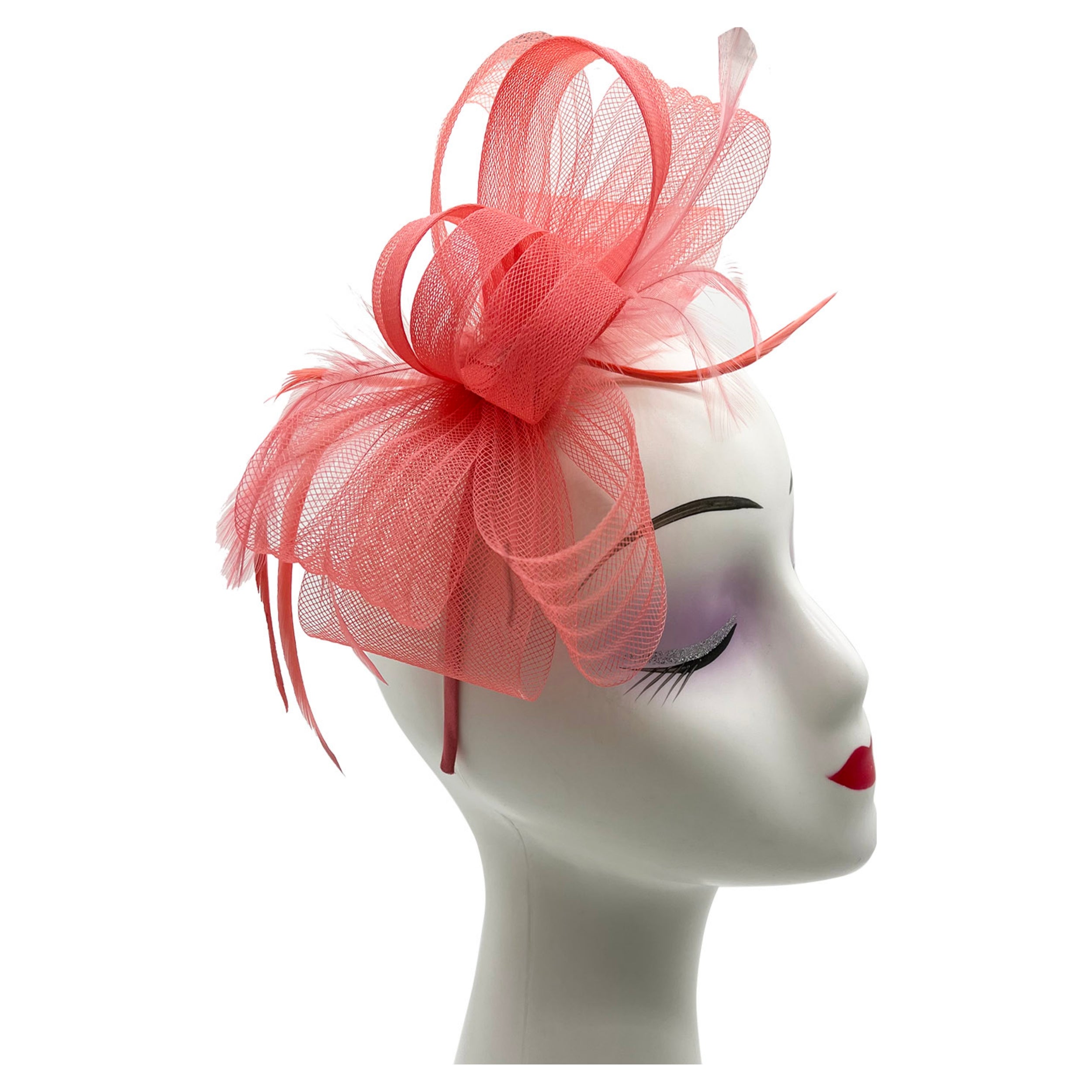 Looped Feathers Mesh Bow Fascinator Headband & Clip for Weddings Royal Ascot Races