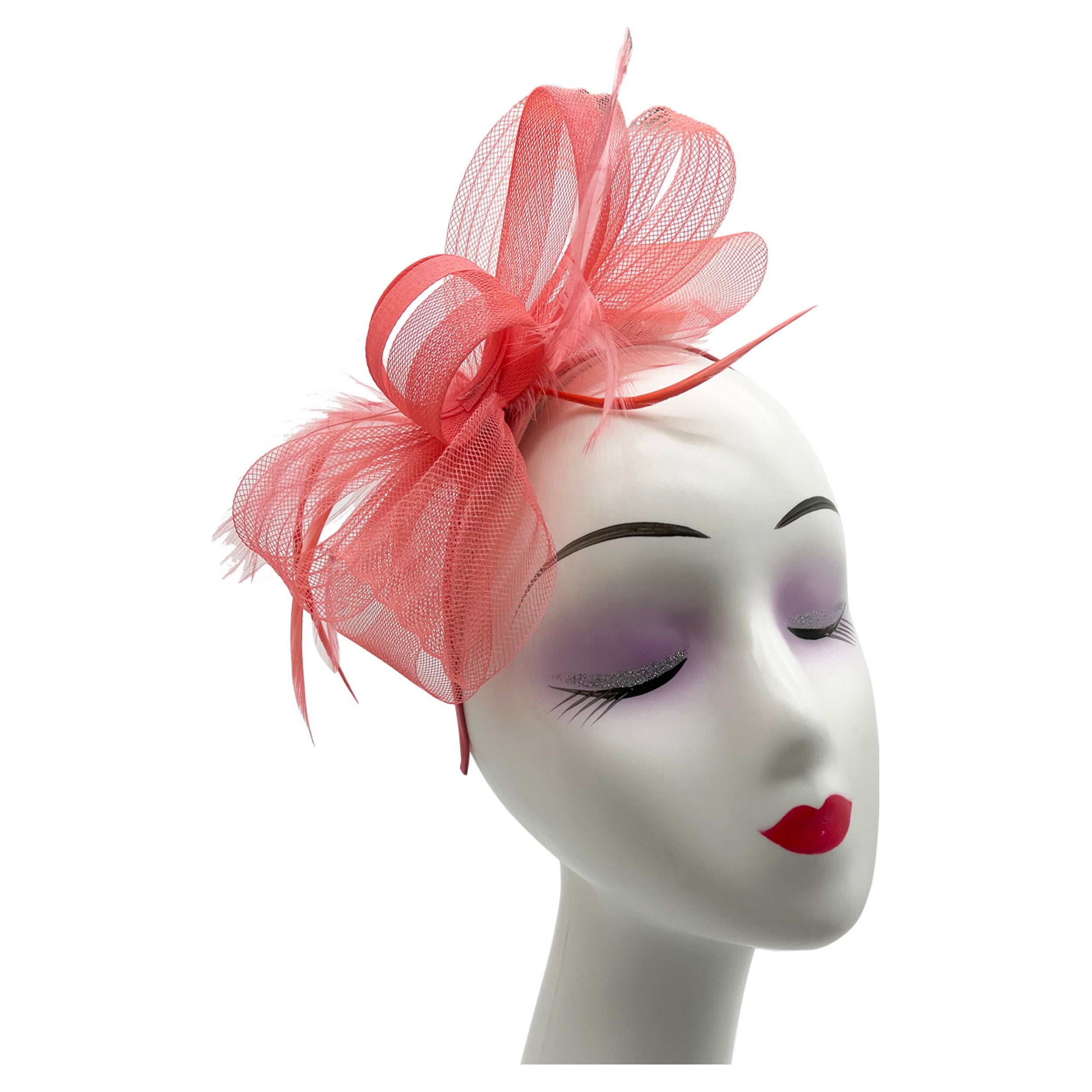 Looped Feathers Mesh Bow Fascinator Headband & Clip for Weddings Royal Ascot Races