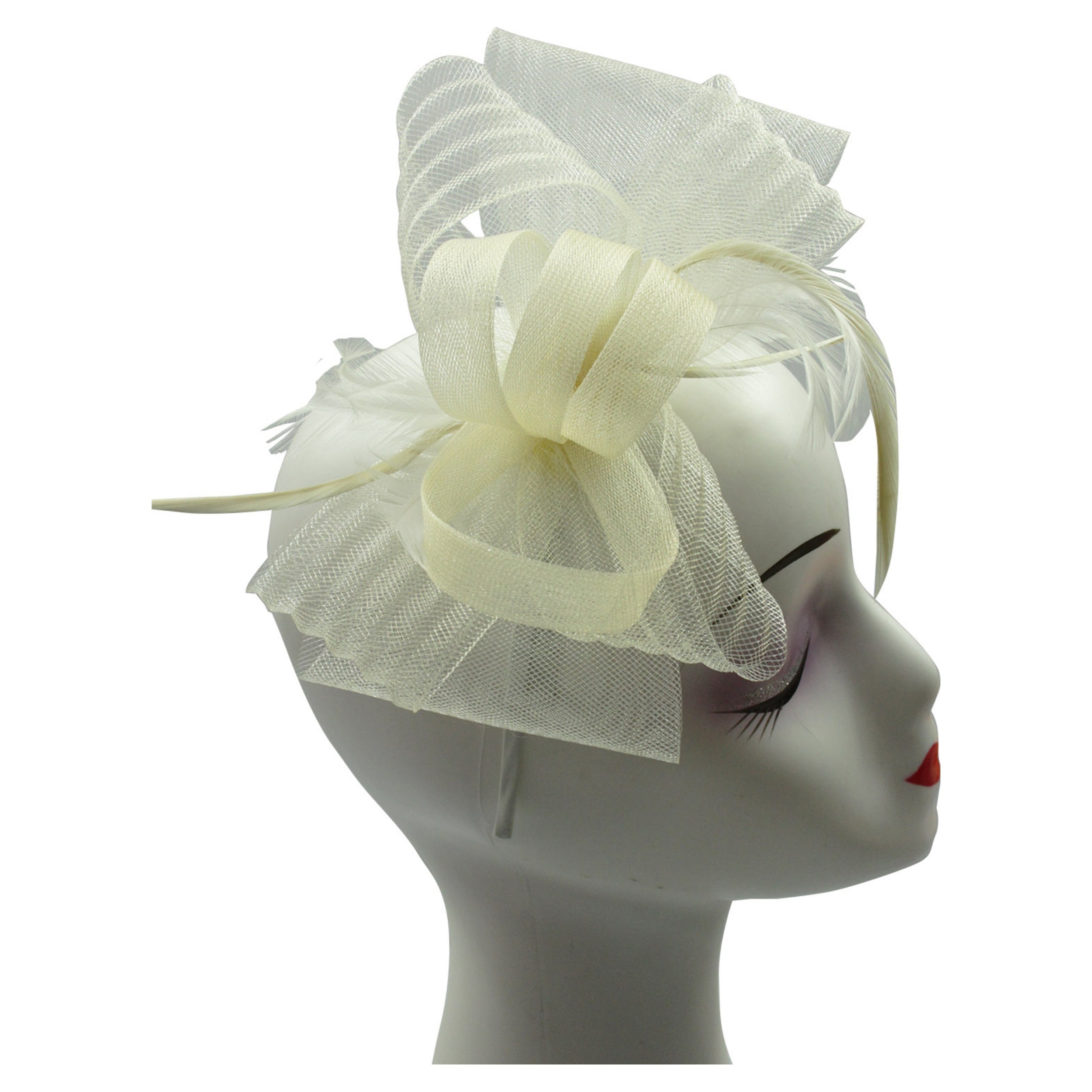 Looped Feathers Mesh Bow Fascinator Headband & Clip for Weddings Royal Ascot Races