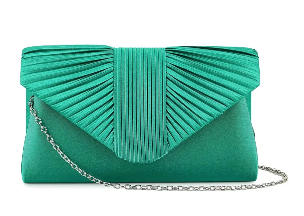 Women's Pleated Satin Clutch Bag Evening Wedding Party Handbags