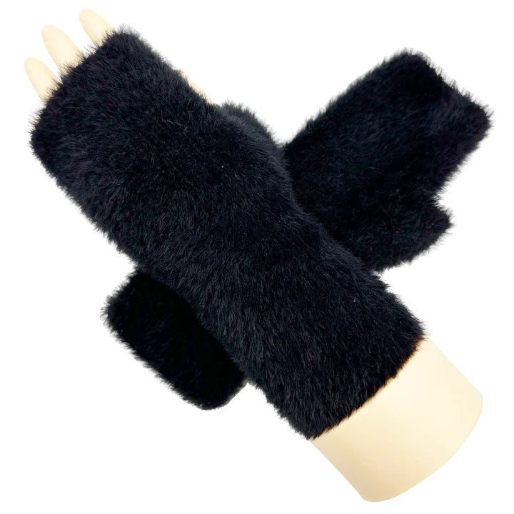 Women Ladies Winter Gloves Soft Fluffy Fingerless Fleece Lining Warm Plain Solid Coloured Gloves