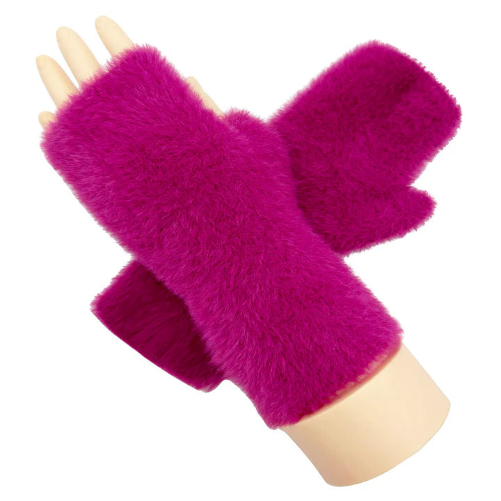 Women Ladies Winter Gloves Soft Fluffy Fingerless Fleece Lining Warm Plain Solid Coloured Gloves