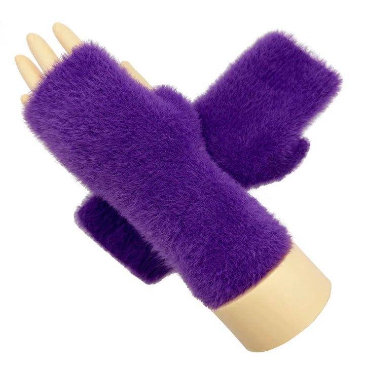 Women Ladies Winter Gloves Soft Fluffy Fingerless Fleece Lining Warm Plain Solid Coloured Gloves