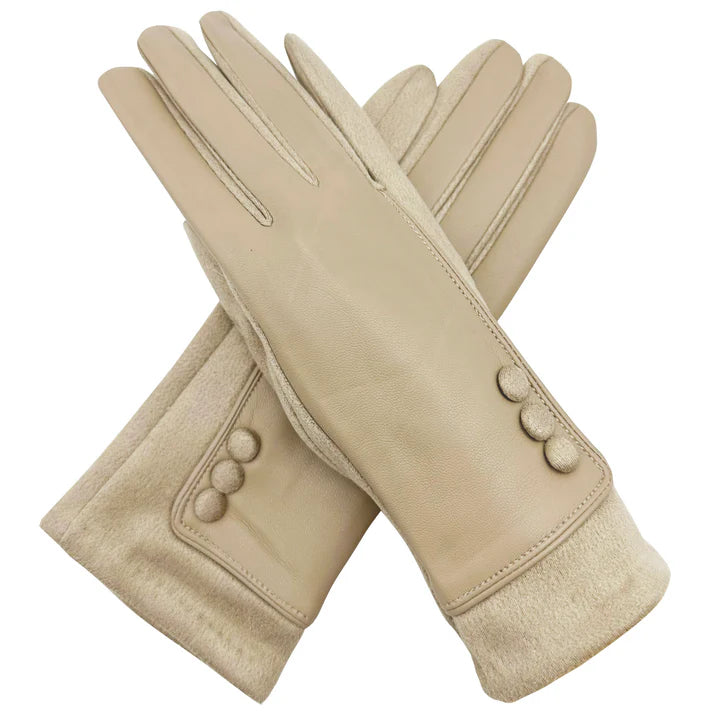 Womens Winter Warm Gloves Contrast Textured Fleece Lined Cosy Buttons Pattern Touch Screen Gloves