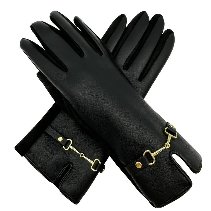 Women Luxury Soft Faux Leather Fashion Gloves Winter Warm Gloves Buckle Accent Fleece Lined