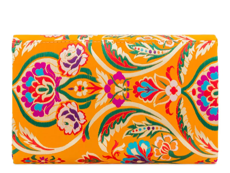 Women's Satin Clutch Bag 3D Floral Embroidered Envelope Metal Trim Evening Bag