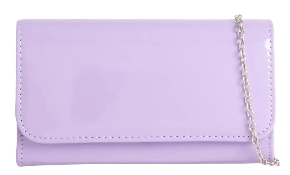 Women Plain Patent Leather Clutch Bag Evening Party Fashion Handbag