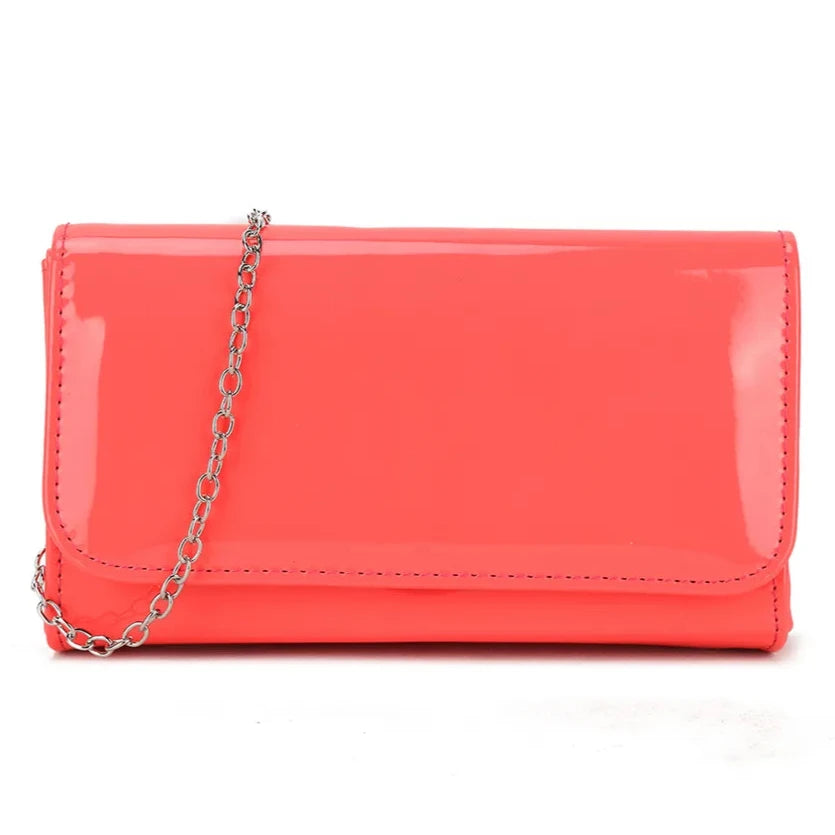 Women Plain Patent Clutch Handbag chain Evening Party Fashion Shoulder Bag prom