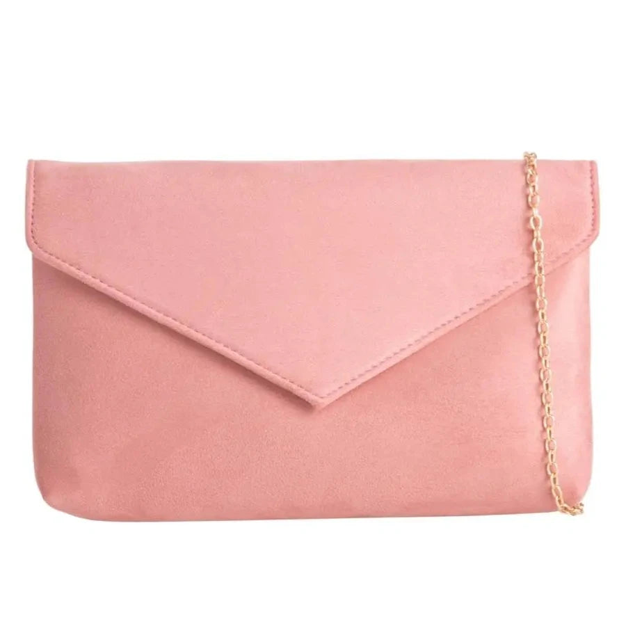 Ladies Plain Suede Evening Envelope Clutch Bag For Women