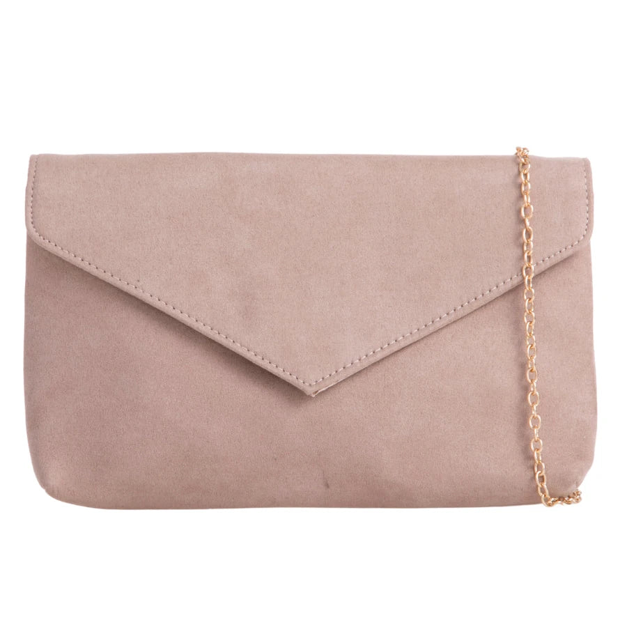 Ladies Plain Suede Evening Envelope Clutch Bag For Women