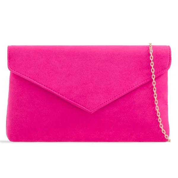 Ladies Plain Suede Evening Envelope Clutch Bag For Women