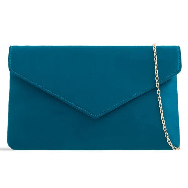 Ladies Faux Suede Evening Envelope Clutch Bag Handbag