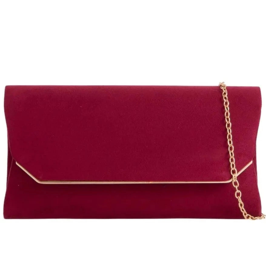 Suede Effect Clutch Bag Plain Simple Fine Frame Evening Party